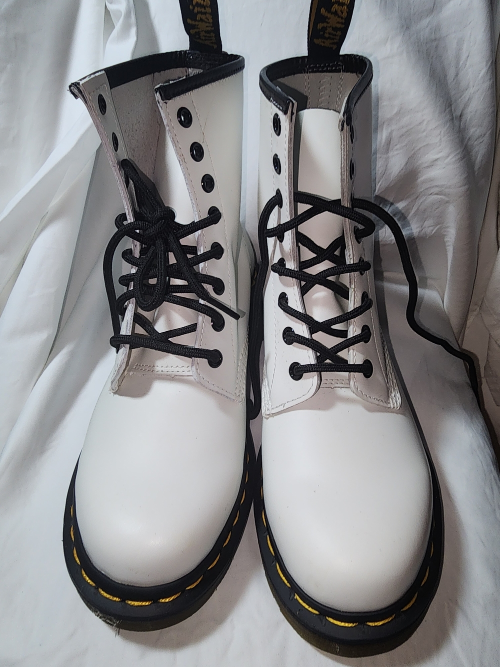 Dr. Martens White Lace-Up Combat Boots with Black Laces